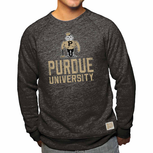 Purdue Boilermakers  Vault Logo and School Name Tri-blend Crewneck Sweatshirt - Black