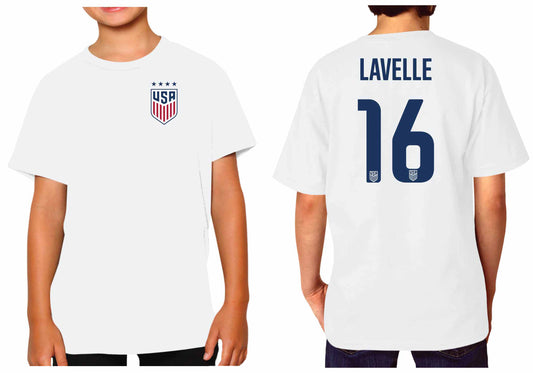 USA National Team USA National Team The Victory Officially Licensed Youth US Women's National Soccer Team  Rose Lavelle Name & Number T-Shirt