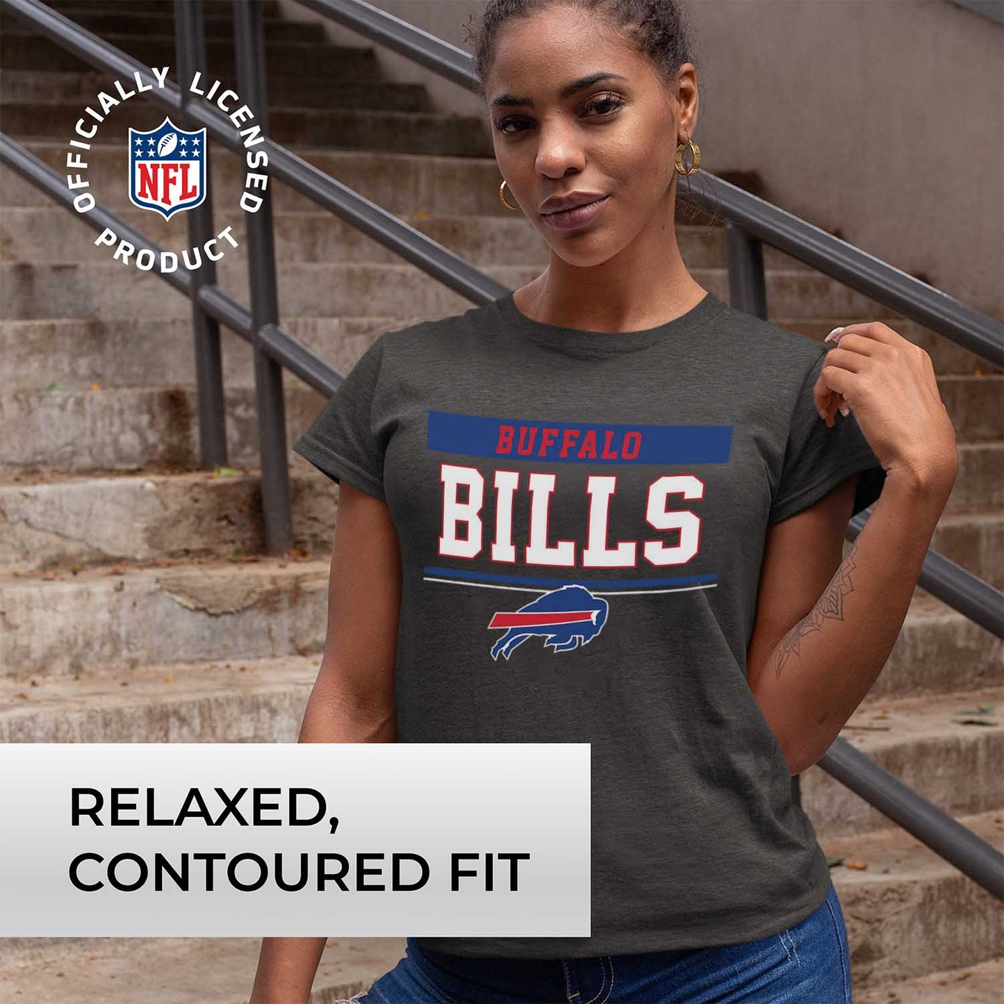 Buffalo Bills Buffalo Bills NFL Womens Charcoal Relaxed Fit Tshirt