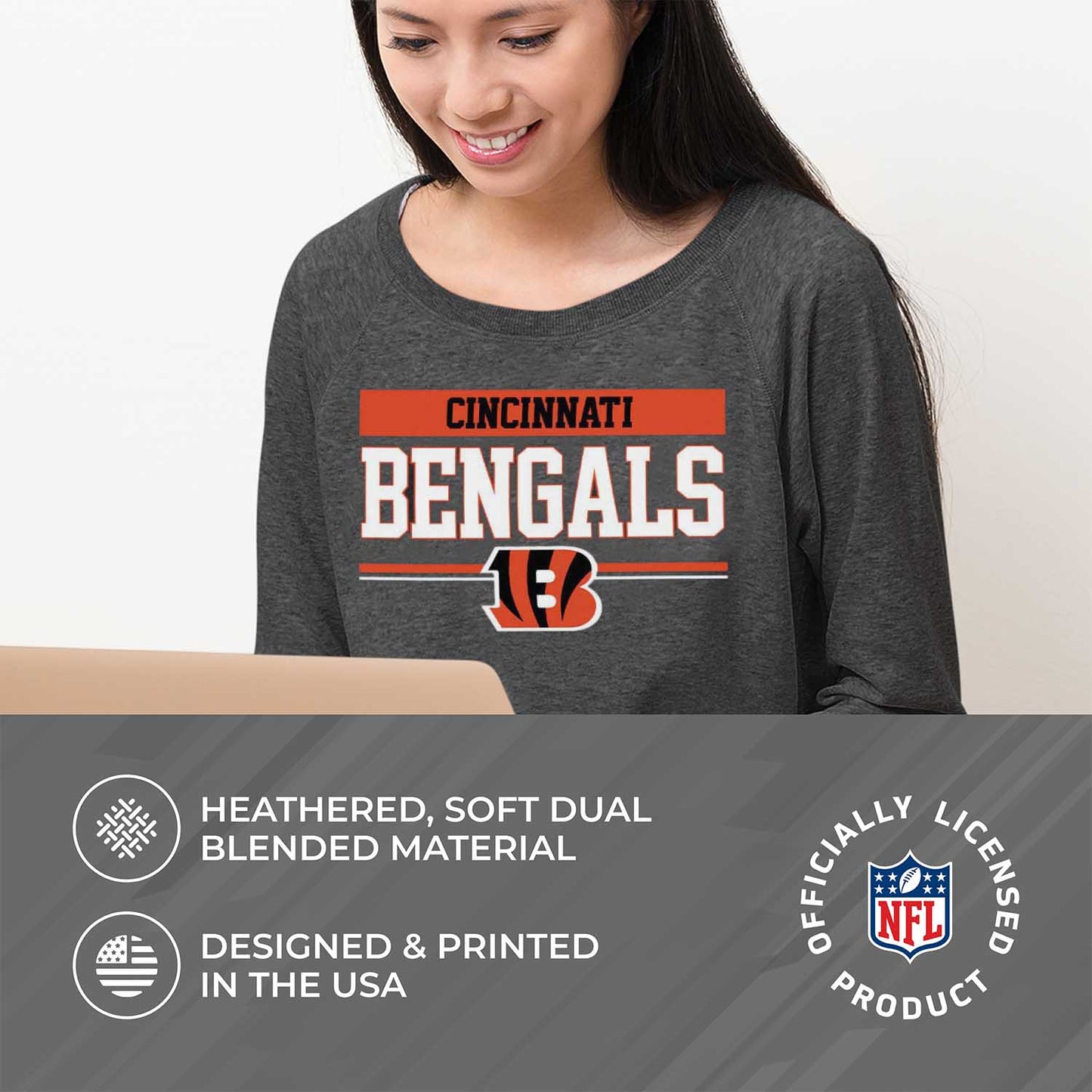 Cincinnati Bengals Cincinnati Bengals NFL Women's Plus Size Team Block Charcoal Crewneck