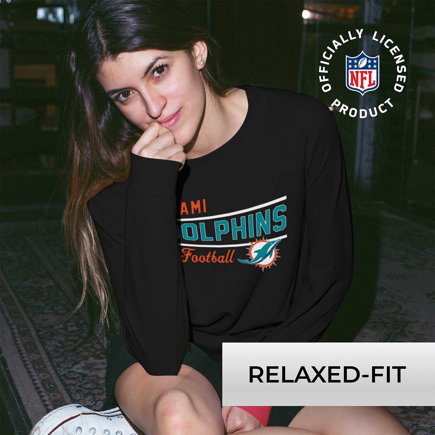 Miami Dolphins Miami Dolphins NFL Womens Crew Neck Light Weight