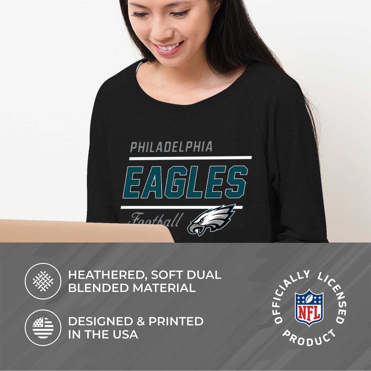 Philadelphia Eagles NFL Womens Crew Neck Light Weight - Black
