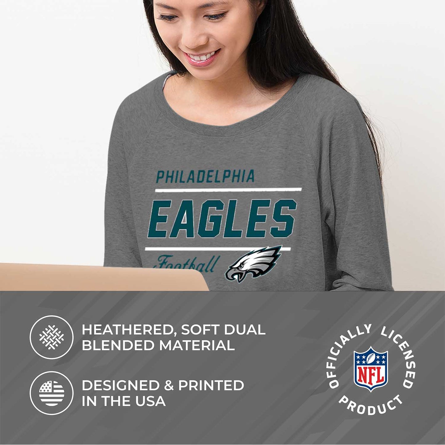 Philadelphia Eagles NFL Womens Crew Neck Light Weight - Sport Gray