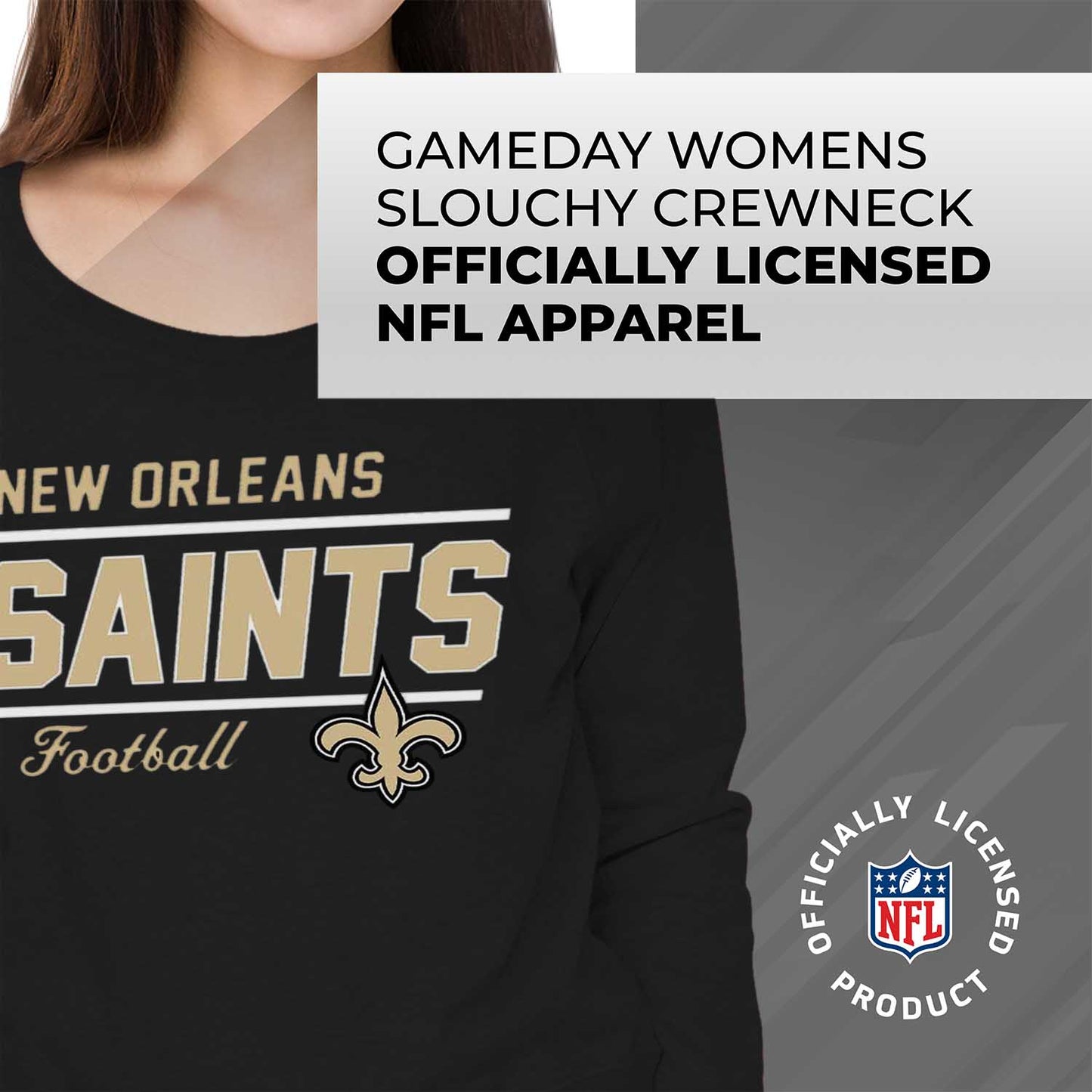 New Orleans Saints NFL Womens Crew Neck Light Weight - Black