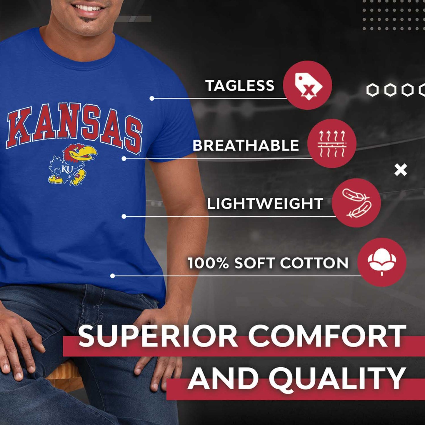 Kansas Jayhawks Adult Arch & Logo Soft Style Gameday T-Shirt - Royal