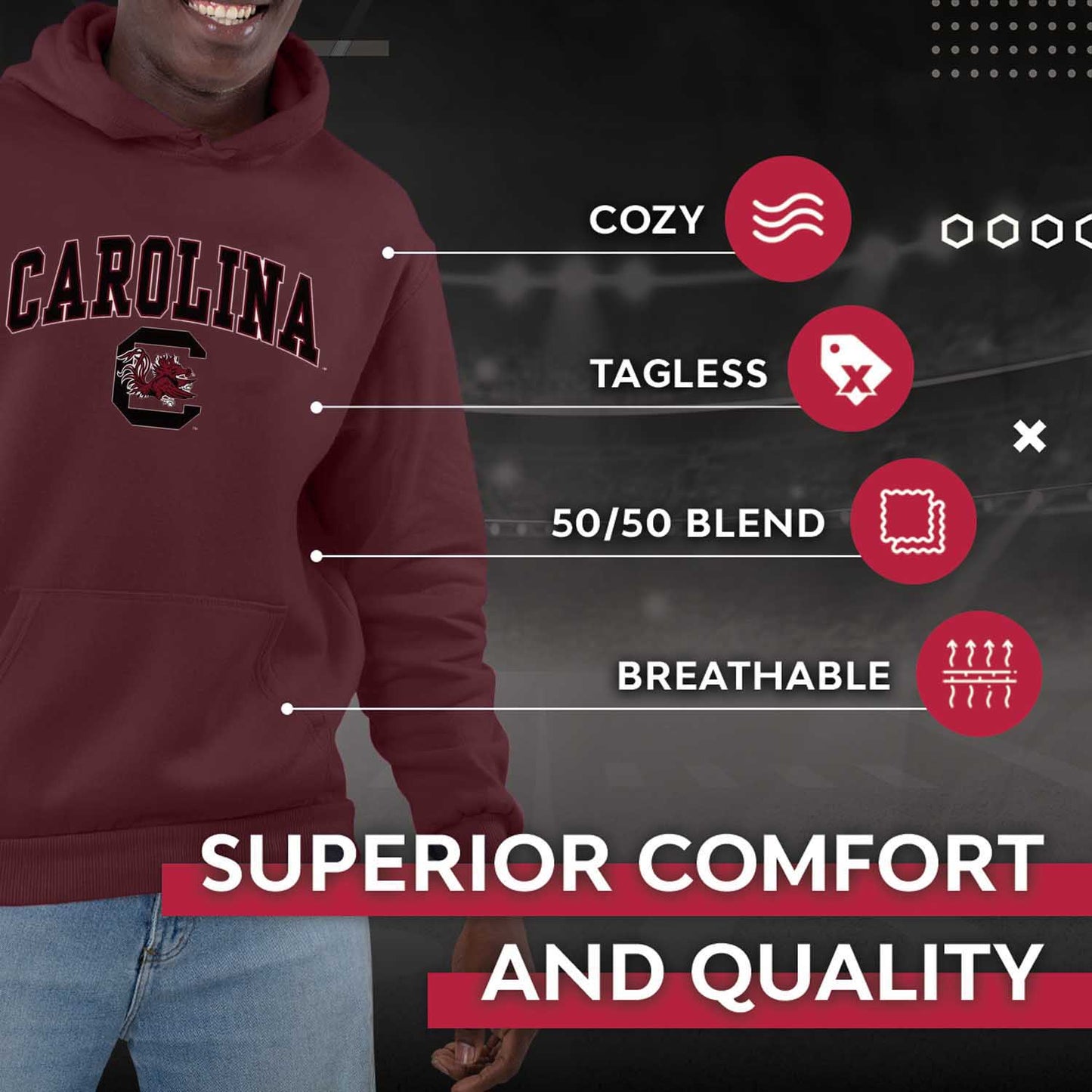 South Carolina Gamecocks Adult Arch & Logo Soft Style Gameday Hooded Sweatshirt - Maroon