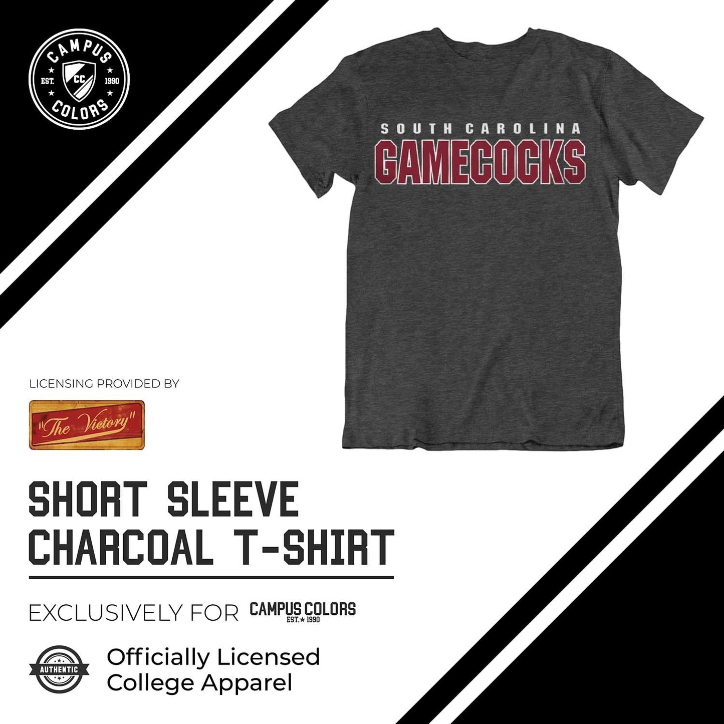 South Carolina Gamecocks Adult Short Sleeve Charcoal T Shirt Officially Licensed University & College Apparel - Charcoal
