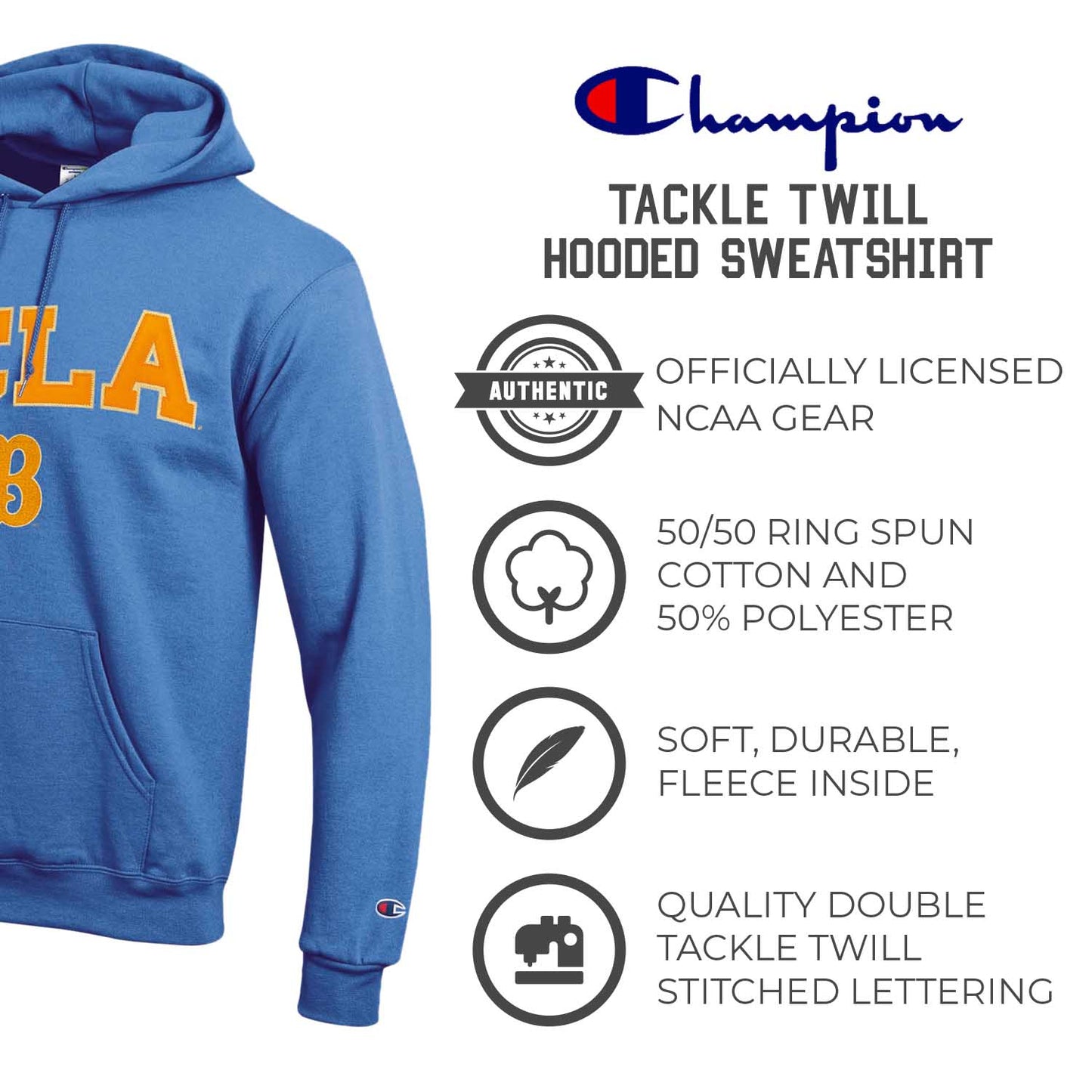 UCLA Bruins Champion Adult Tackle Twill Hooded Sweatshirt - Light Blue